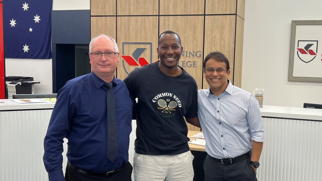 Kelvin had success in Australia thanks to Canning College. Human Biology teacher Simon and Deputy Principal Tony were delighted to meet him on his return to the College this year.